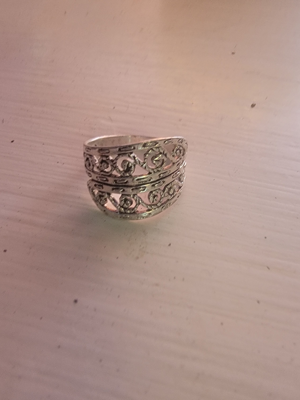 Silver Filigree Wide Band Ring - Elegant Women's Jewelry